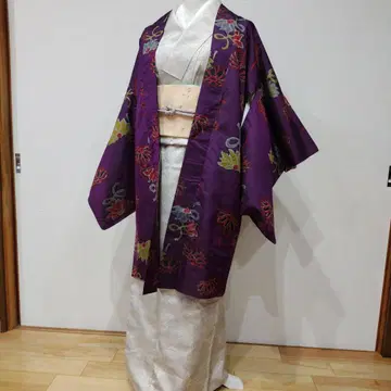 적자색 앤티크 명선 긴 겉옷 빈티지 원단