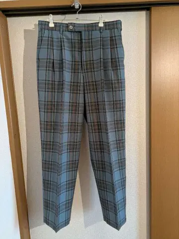 스포츠 슬랙스 2턱 블루 체크