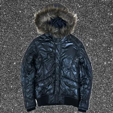 00s unknown 퍼 다운 자켓 광택 짧은 기장 y2k 그런지