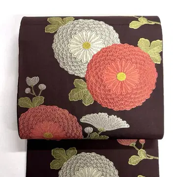 후쿠로 오비 국화 리프 다크톤 꽃 무늬 기모노 오비 041k