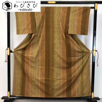 츠무기 기모노 세로 줄무늬 벽토색 교육용 실 K-5111