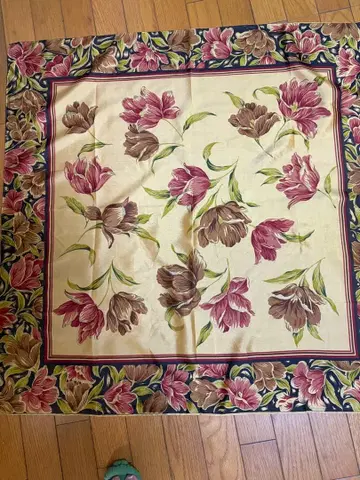 꽃무늬 스카프 베이지 핑크 브라운 태국 실크