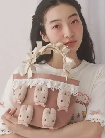 merry jenny 마론 크림 ribbon 핸들 미니 토트