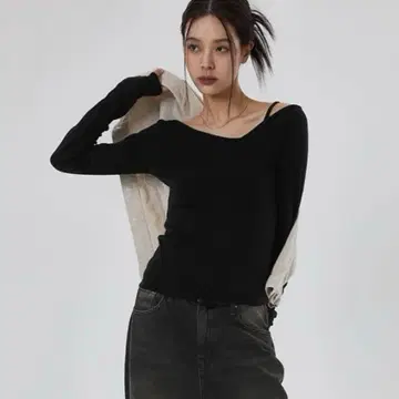 BLACKUP 뉴벨 V넥 울 긴팔 T셔츠