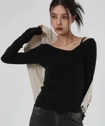 BLACKUP 뉴벨 V넥 울 긴팔 T셔츠