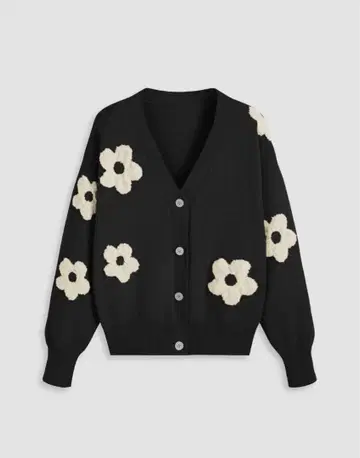 cider 브이넥 그래픽 플로럴 가디건