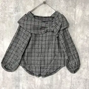 rps 글렌체크 둥근 카라 리본 포함 셔츠 귀여운 걸리시 심플