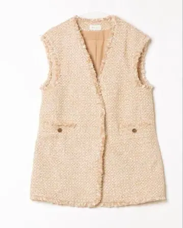 PLST 플라스테 트위드 미들 베스트 S 베이지 프린지