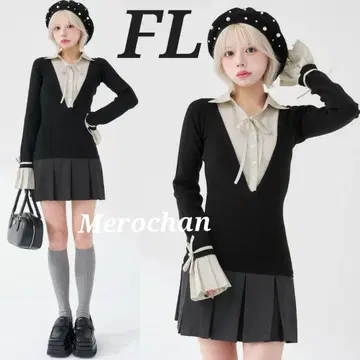 다리치 셔츠 도킹 플리츠 미니 원피스 [ FL ] BLK