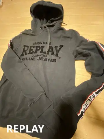 REPLAY 블랙 후드 부착 후드티 L 사이즈