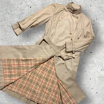 베이지 트렌치코트 면 100 벨트 포함 스탠드 카라 옷깃