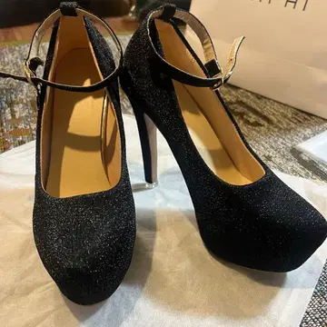 블랙 글리터 하이힐 37 브라이덜 신발 블랙 펌프스