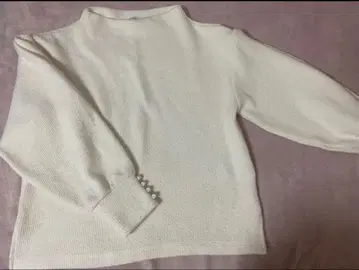 INDEX 소매 펄 화이트 니트