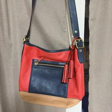 가죽 숄더백 빨간색/블랙/베이지