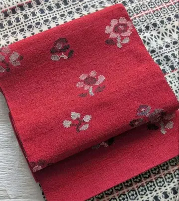 나고야 오비 빨간색과 화이트 꽃무늬