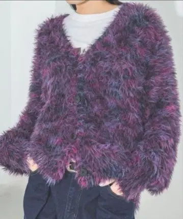 지나시스 슬라브 니트 퍼 V 가디건 퍼플 계열 FREE