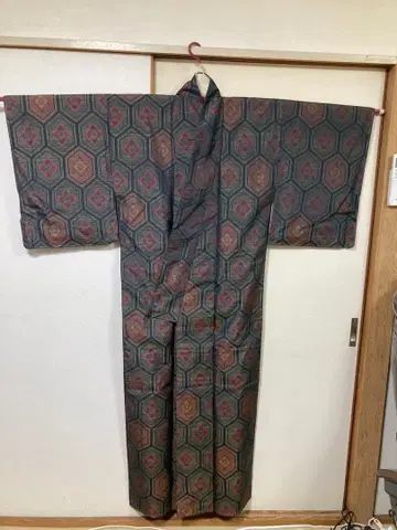 거북이 등껍질 패턴 이중 기모노 코몬 기모노 황팔? 대도?