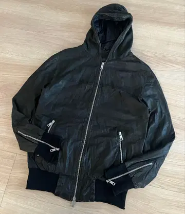 GIORGIO BRAT 블랙 가죽 후드 자켓 블랙 구제 의류 48