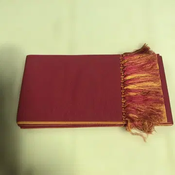 하카타 오리 빨간색 골드 컬러 프린지 부착 반폭 오비