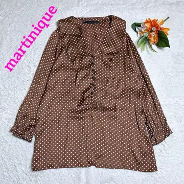 새상품급 마르티니크 도트 프릴 블라우스 브라운