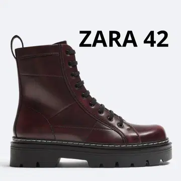 새상품급 ZARA 탑 스티치 청키힐 부츠 레이스업 부츠 42