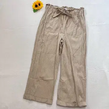 자라 [ L ] 새상품급 와이드 팬츠 롤업 하이웨스트 새틴 플리츠 무지