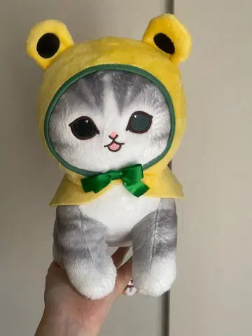 고양이 봉제 인형 옐로우 컬러 후드