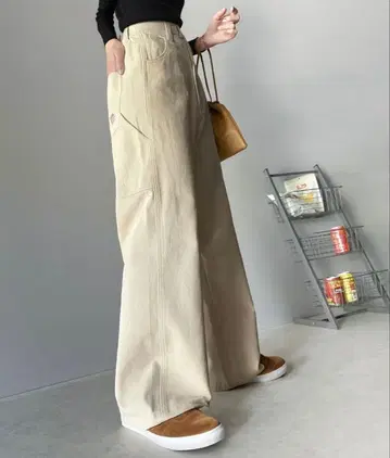 Java 남성용 라이크 페인터 트윌 & 와이드 데님 팬츠 아이보리