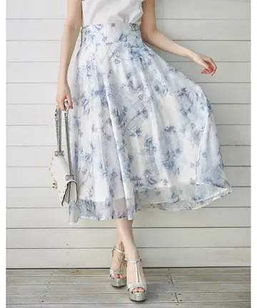 토코 클로젯 3WAY 빅 리본 포함 시어 플라워 프린트 스커트