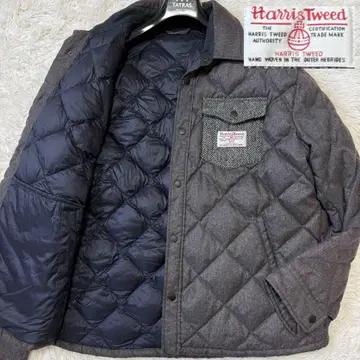 컨디션 최상/5L 해리스 트위드 퀼팅 다운 자켓 헤링본 울트라 웜