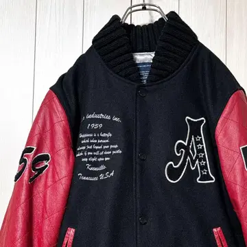 알파 가죽 바시티 자켓 백 자수 퀼팅