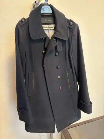 울 더블 브레스트 벨트 코트 블랙