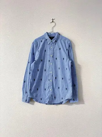 랄프 로렌 폴로베어 자수 깅엄 체크 셔츠 블루 여성용 S M