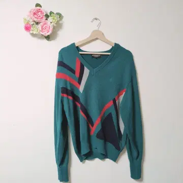 던롭 터콰이즈 V넥 니트 스웨터 [ L ]