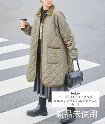 forksy. 코듀로이 파이핑 퀼팅 미들 자켓