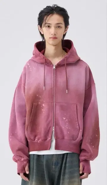 soerte 헤비 웨이트 더블 지퍼 후디 후드티 사이즈 2 보르도