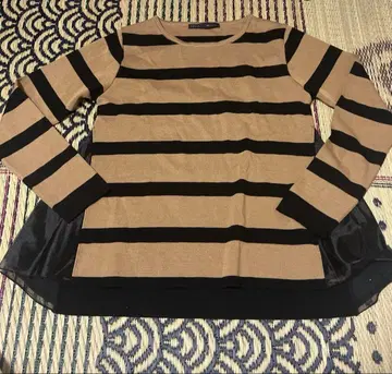 이에나 사이드 절개 보더 니트 티셔츠 튤 울