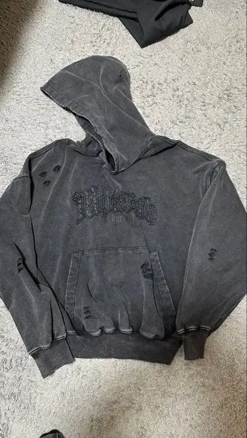 ANDER HUNK 블랙 후드 부착 후드티 L