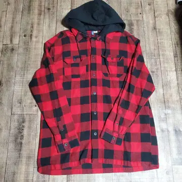 H&M 후드 부착 빨검 체크 셔츠
