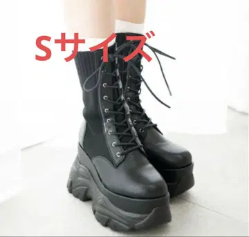 R&E 통굽 러버 Storm 레이스업 삭스 미들 부츠 S 사이즈