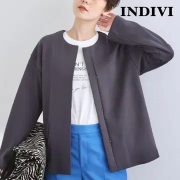 INDIVI [세탁 가능] 종이상자 노카라 숏코트