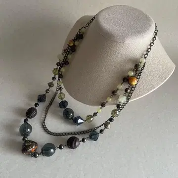 [ 새상품급 ] 어스 계열 컬러 빅볼 비즈 롱 목걸이