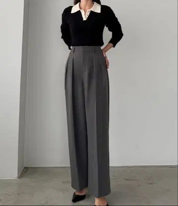 Louere 투 턱 슬랙스 그레이