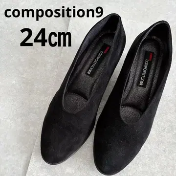 composition9 펌프스 블랙 스웨이드 웨지솔 펌프스
