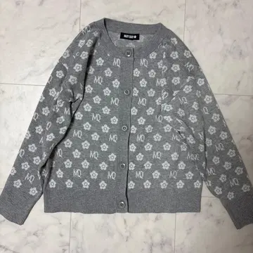 새상품급 MARY QUANT 모노그램 자카드 하이 게이지 가디건