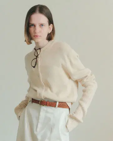 COTTON LONG RIB CARDIGAN 에크루