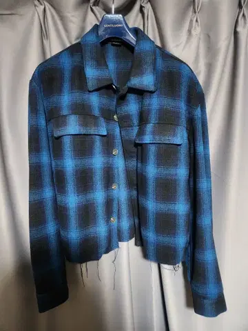 ZARA 블루 체크 크롭 자켓 L 사이즈