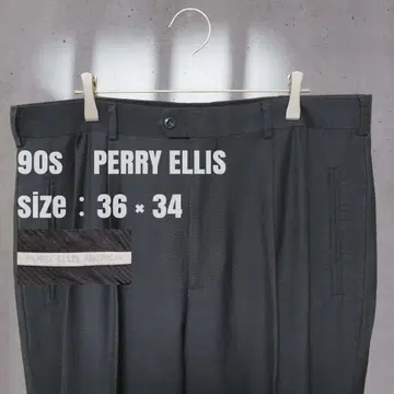 90s 페리 리 2 턱 와이드 슬랙스 w36 차콜 그레이