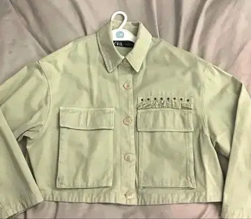 ZARA 크롭 데님 자켓 라이트 그린