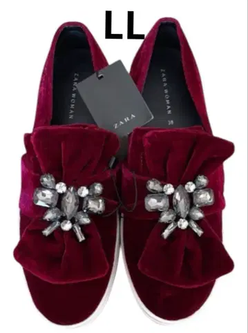 ZARA 자라 슬립온 스니커즈 벨로아 리본 비쥬 새상품 38 LL